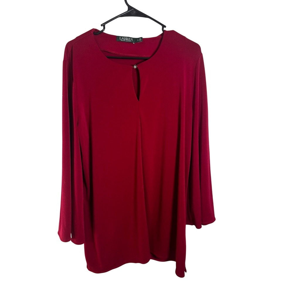 Lauren Ralph Lauren Red Keyhole Bell Sleeve Tunic Blouse XL Womens Top